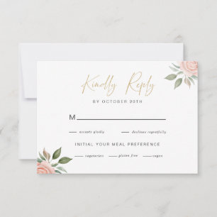 Cartão de Resposta de Casamento Minimalista Rosa C