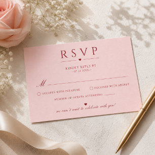 Cartão de Resposta de Casamento Minimalista Rosa e