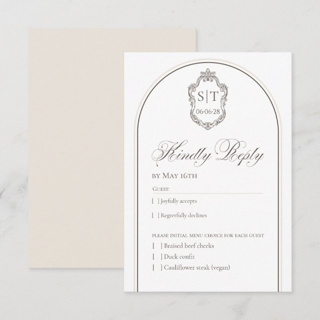 Cartão de Resposta de Casamento Mocha e Creme com  (Frente/Verso)