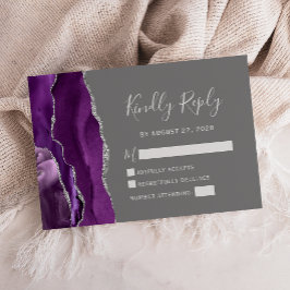 Cartão de Resposta de Casamento Moderno Roxo Prata