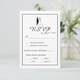 Cartão de Resposta de Casamento Monocromático Mini