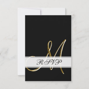 Cartão de Resposta de Casamento Monograma Ouro Pre