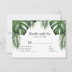 Cartão de Resposta de Casamento Monstera Verde Tro