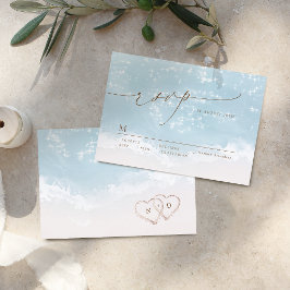 Cartão de Resposta de Casamento na Praia com Coraç