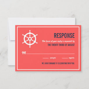 Cartão de Resposta de Casamento Náutico Azul Marin