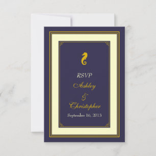 Cartão de Resposta de Casamento Náutico Navy Gold 