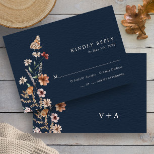 Cartão de Resposta de Casamento Navy Floral Boho C