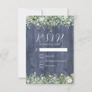 Cartão de Resposta de Casamento Navy Madeira Eucal
