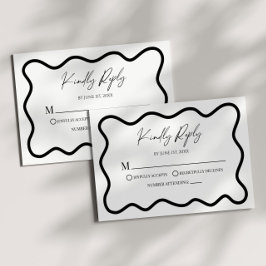 Cartão de Resposta de Casamento Preto Branco Elega