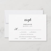 Cartão de Resposta de Casamento Preto e Branco de 