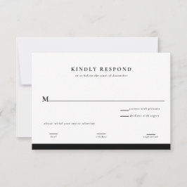Cartão de Resposta de Casamento Preto e Branco Ele