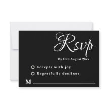 Cartão de resposta de casamento preto e branco mín