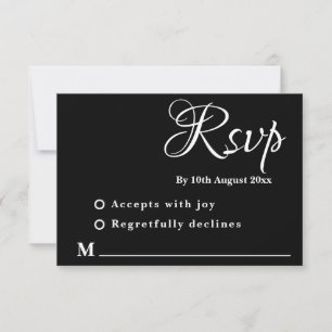 Cartão de resposta de casamento preto e branco mín