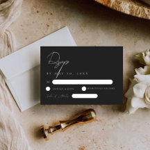 Cartão de Resposta de Casamento Preto e Branco Mod