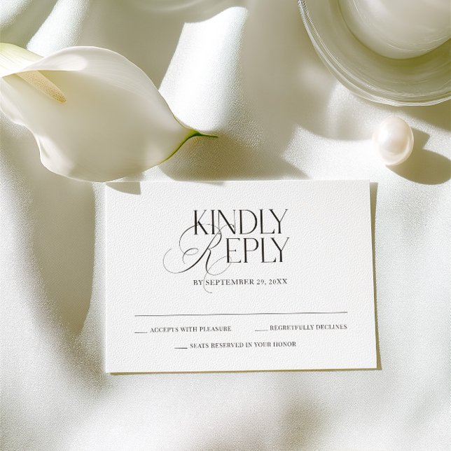 Cartão de Resposta de Casamento Preto e Branco Mod (Modern Elegant Black & White Wedding RSVP Card)
