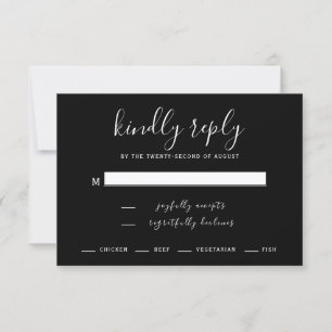 Cartão de Resposta de Casamento Preto e Branco Mod