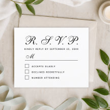 Cartão de Resposta de Casamento Preto e Branco Orç