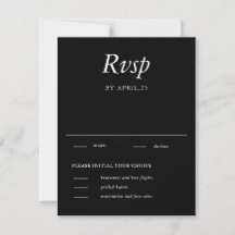 Cartão de Resposta de Casamento Preto Minimalista