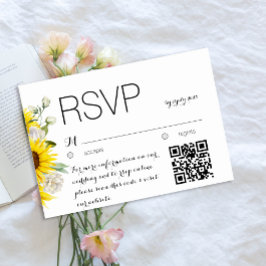 Cartão de resposta de casamento QR com girassol aq