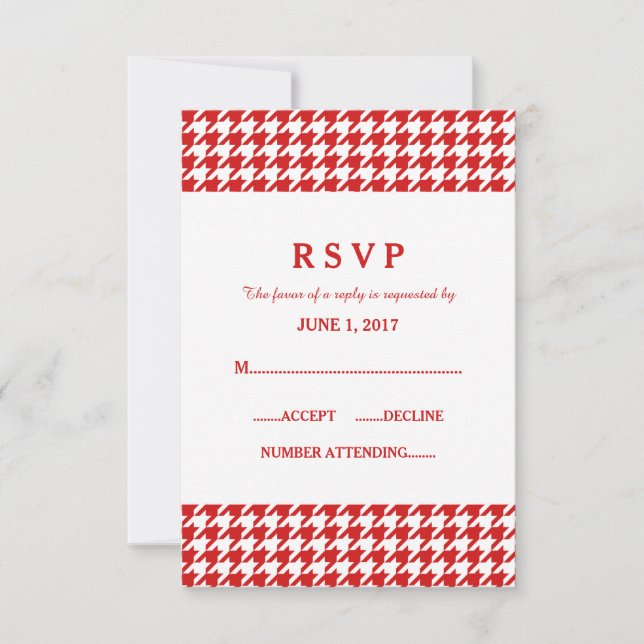 Cartão de Resposta de Casamento Red Houndstooth (Frente)