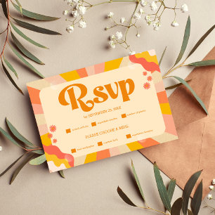 Cartão de Resposta de Casamento Retro Groovy Rosa