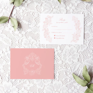 Cartão de Resposta de Casamento Rosa Bege Vitorian