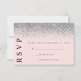 Cartão de Resposta de Casamento Rosa e Brilho Prat