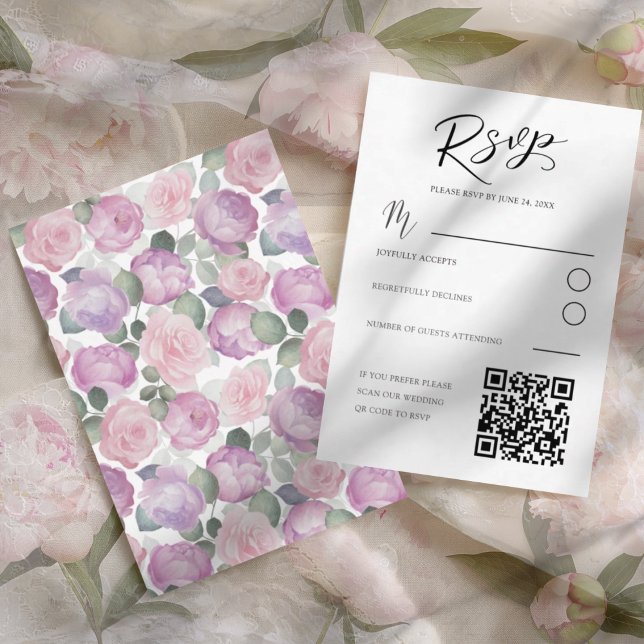 Cartão de Resposta de Casamento Rosa Elegante (Criador carregado)