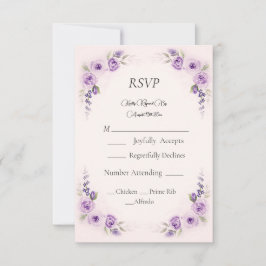 Cartão de Resposta de Casamento Rosa Lavanda e Beg