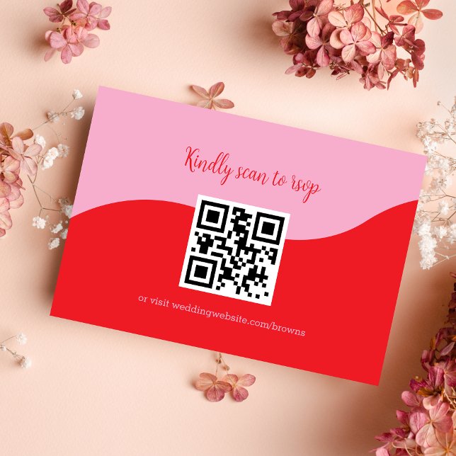 Cartão de Resposta de Casamento Rosa Neon e Vermel (Criador carregado)