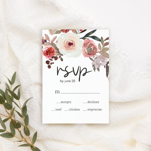 Cartão de Resposta de Casamento Rosas Florais Rubo (Criador carregado)