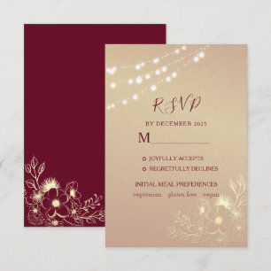 Cartão de Resposta de Casamento Rose Gold Borgonha
