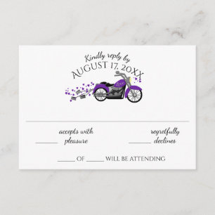 Cartão de Resposta de Casamento Roxo de Motociclet