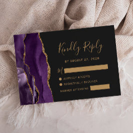 Cartão de Resposta de Casamento Roxo Dourado Moder