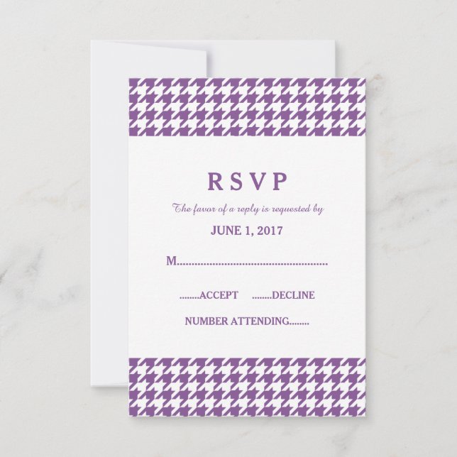 Cartão de Resposta de Casamento Roxo Houndstooth (Frente)