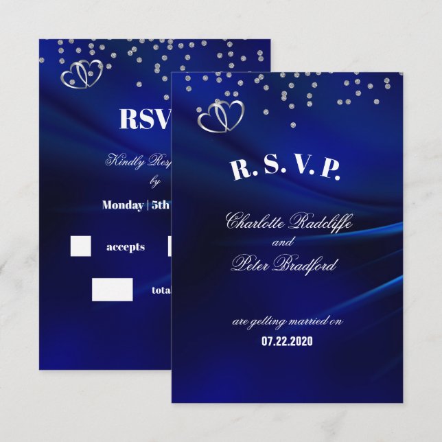 Cartão de Resposta de Casamento Royal Blue Diamant (Frente/Verso)
