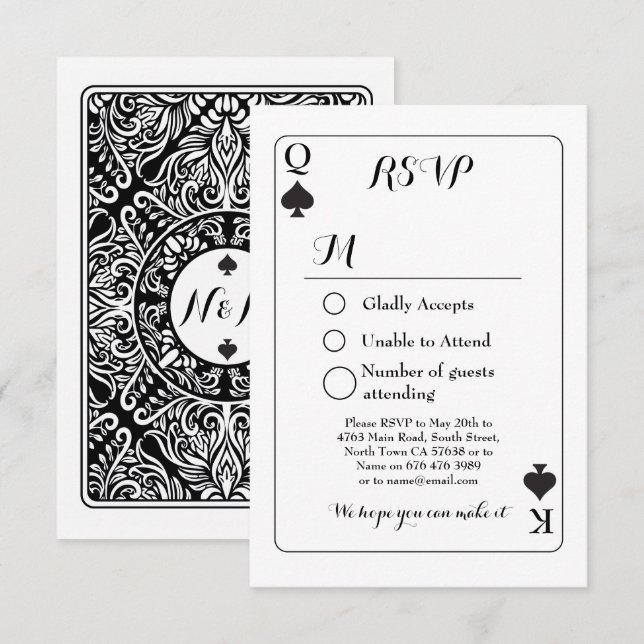 Cartão de Resposta de Casamento RSVP Rei Ás de Esp (Frente/Verso)