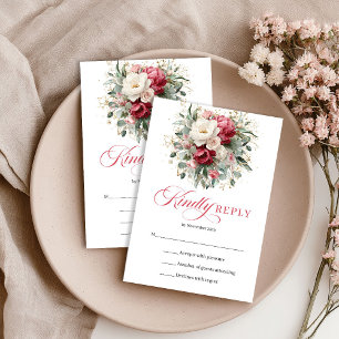Cartão de Resposta de Casamento Rustic Red Blush J