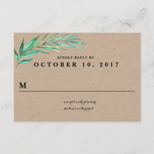 Cartão de Resposta de Casamento Rustic Wreath Gree