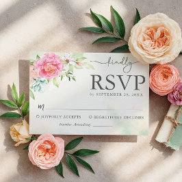 Cartão de Resposta de Casamento Rústico Rosa Elega