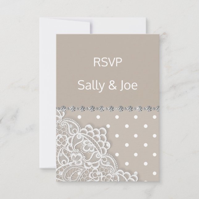Cartão de resposta de casamento Sepia Spot Lace Di (Frente)