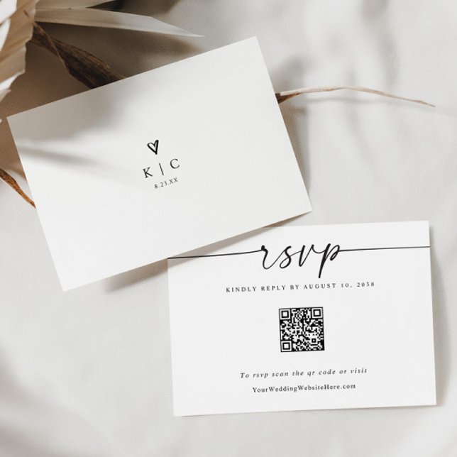 Cartão de Resposta de Casamento Simples Moderno co (Fun modern simple wedding rsvp card with qr code on the front)