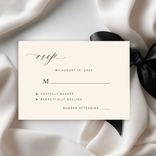Cartão de resposta de casamento simples preto e ma