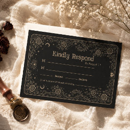 Cartão de Resposta de Casamento Tarot Preto Elegan