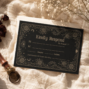 Cartão de Resposta de Casamento Tarot Preto Elegan