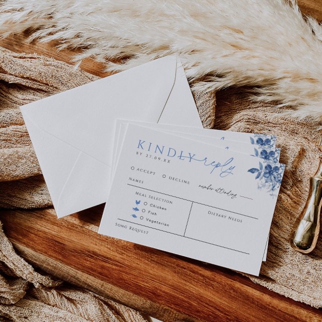 Cartão de Resposta de Casamento Toile Azul com Esc (Criador carregado)