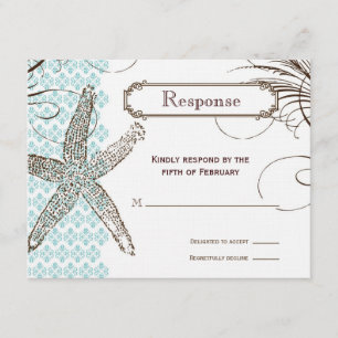 Cartão de Resposta de Casamento Tropical Blue Dama