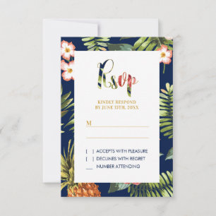 Cartão de Resposta de Casamento Tropical Dourado d