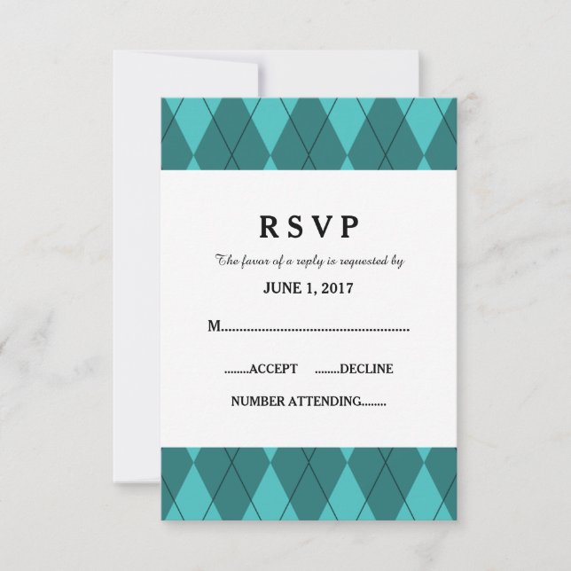 Cartão de Resposta de Casamento Turquoise Argyle (Frente)