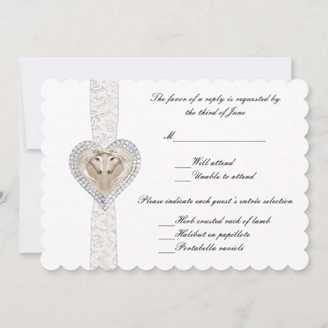 Cartão de Resposta de Casamento Unicórnio e Renda (Frente)